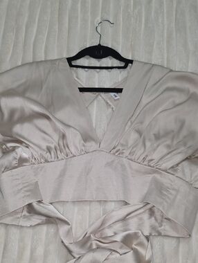 glam Champagne Satin Tie-Back Crop Top